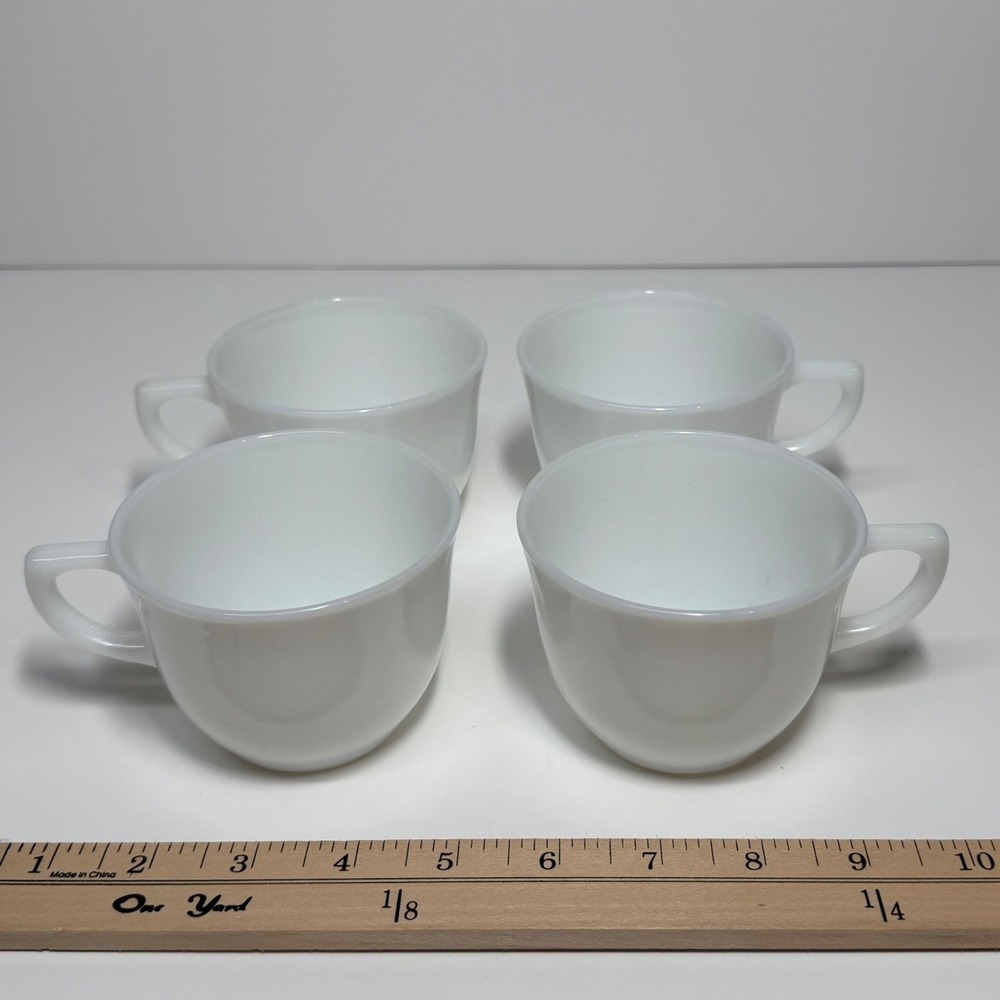 Fire-King Milk Glass Coffee Mugs White Vintage Oven Ware Set of 4 MCM Farmhouse